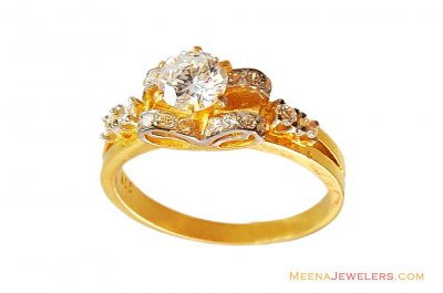 22K Fancy Two Tone Solitaire Ring  ( Ladies Signity Rings )