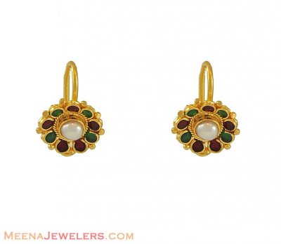 Meenakari earring with pearl ( 22Kt Gold Fancy Earrings )