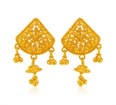 22K Traditional Filigree Earrings  ( 22 Kt Gold Tops )