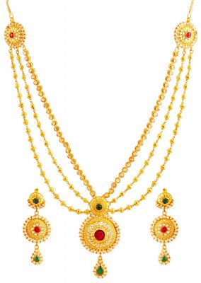 Gold Layered Necklace Earring Set ( Gold Designer Sets )