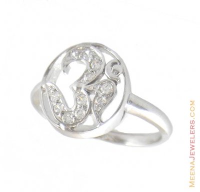 Om Ring With Signity ( Ladies White Gold Rings )