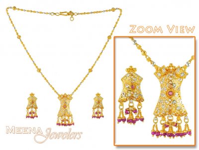 Gold Antique 2Tone Necklace Set ( Antique Necklace Sets )