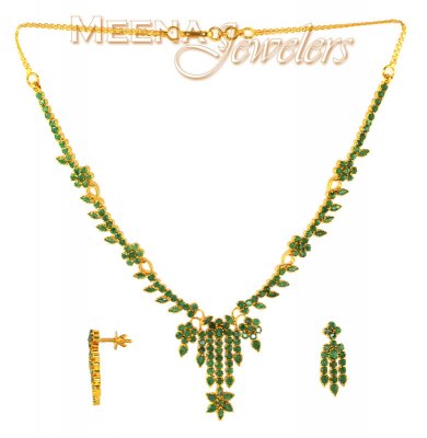 22Kt Gold Emerald Set ( Combination Necklace Set )