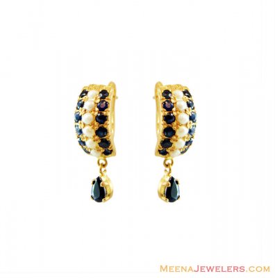 Sapphire Earrings (22Kt Gold) ( Precious Stone Earrings )