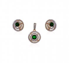18Kt Diamond Emerald Pendant Set ( Diamond Pendant Sets )