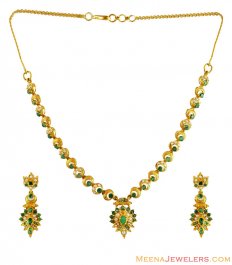 22K Emerald Pearls Necklace Set 
