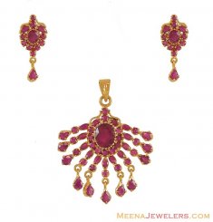 Ruby pendant set in 22k gold ( Precious Stone Pendant Sets )