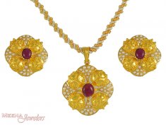 Ruby and Pearl Pendant and earring set