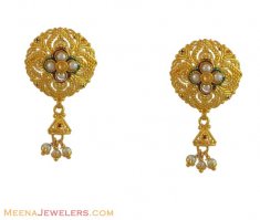 22k Hanging Pearl Earrings ( 22 Kt Gold Tops )