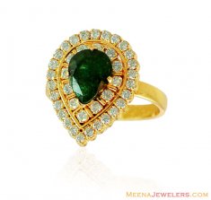 Diamond Yellow Gold  Emerald Ring