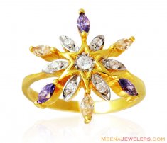 Colored Stones Star Shaped Ring 22k