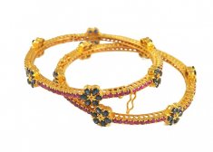 22 Kt Gold Bangles With Precious Stones