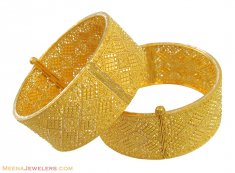 22K Gold Filigree Wide Bangles(2Pc) ( Kadas )