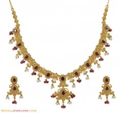 Polki Diamond and Ruby Necklace Set