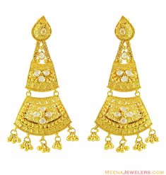 22k Polki Stones Filigree Earrings  ( 22Kt Gold Fancy Earrings )