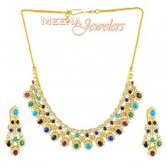 22K Gold Navratan Set ( Combination Necklace Set )