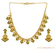 22K Emerald and Pearls Necklace Set