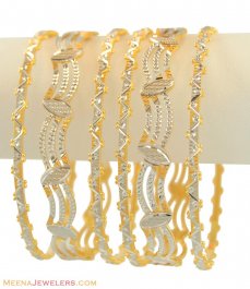22K Rhodium Bangles Set (6 pcs) ( Two Tone Bangles )