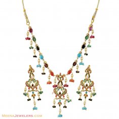 22k Navratna Necklace Set ( Gold Designer Sets )