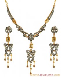 Pakistani Cz Necklace Set(22k) ( Gold Designer Sets )