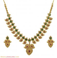 22K Fancy Ruby  Emerald Diamond Set