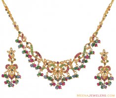 Gold Necklace Set With Precious Stones