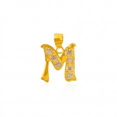 22K Gold Pendant with Initial (M) ( Initial Pendants )