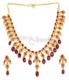 22Kt Gold Diamond Polki and Ruby Necklace Set
