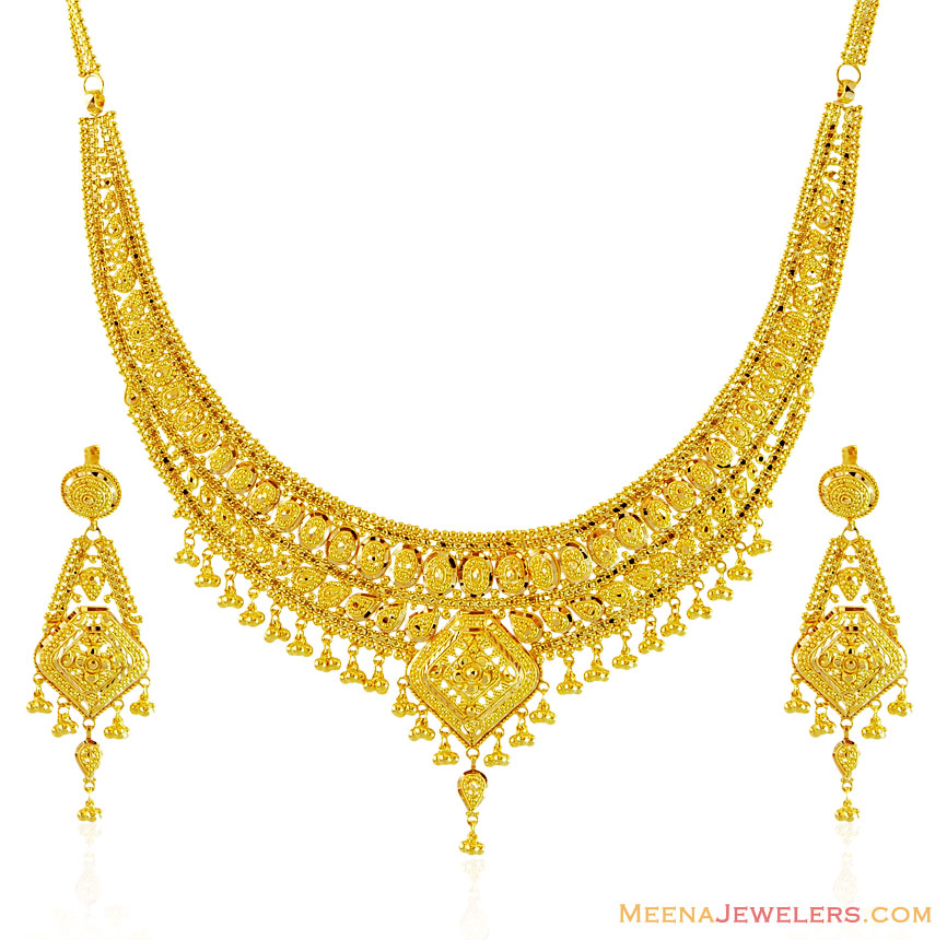 22k Traditional Necklace Set - StLs15413 - 22k gold necklace & earrings ...