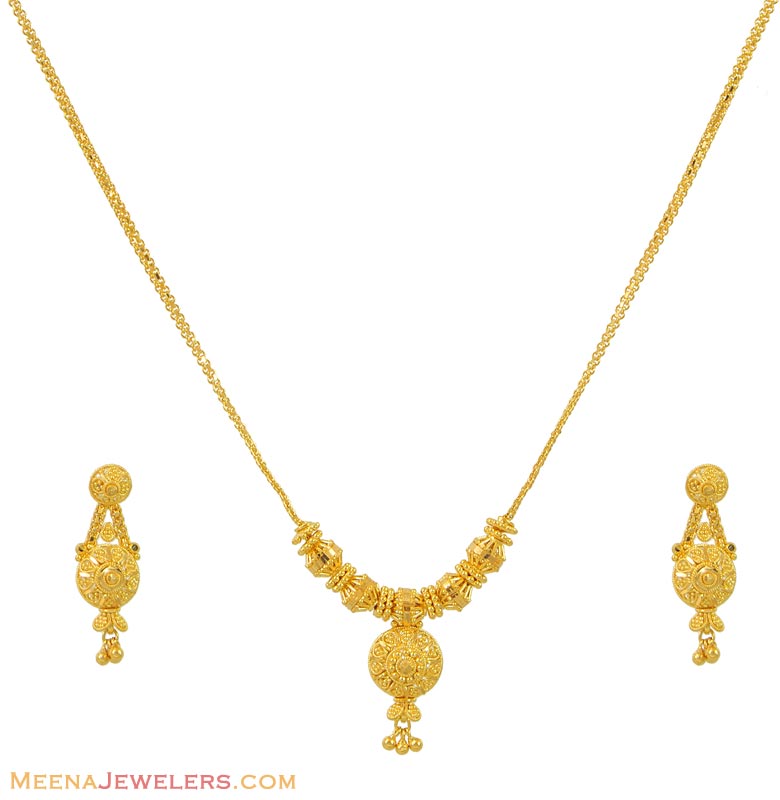 22K Gold Necklace Set - StLs10356 - 22K Gold Light Necklace and ...