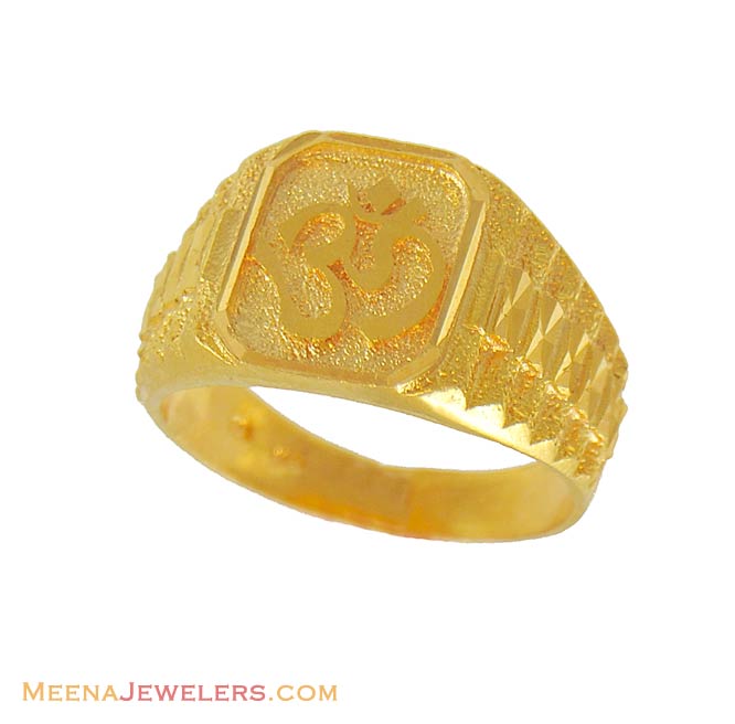 22K Gold Designer Om Ring - RiMs7743 - 22k yellow gold mens ring ...