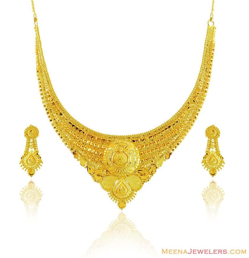 22k Gold Necklace Earring Set - StGo14641 - 22k yellow gold Necklace ...