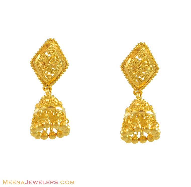 22K Designer Jhumki Earrings - ErFc11070 - 22k yellow gold earrings ...