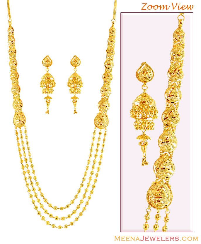 22K Gold Layered Necklace Set - StGo16215 - 22K Gold delicate Rani Haar ...