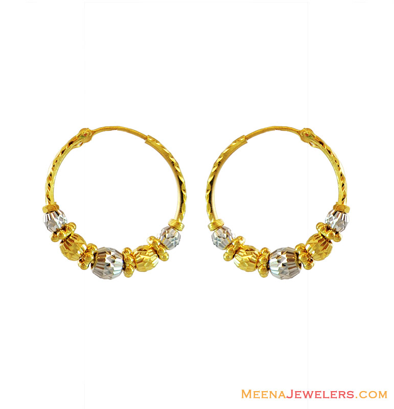 22k Gold Bali With Two Tone - ErHp12873 - 22kt gold bali / earrings ...