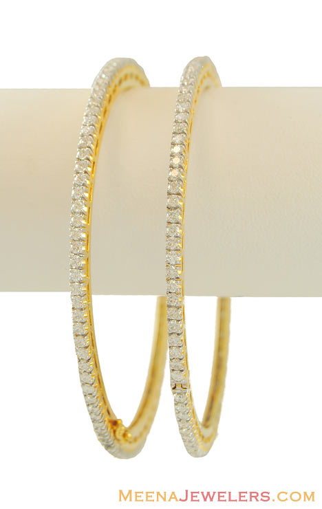 18K Diamond Bangles(2 pcs) - DiBa7925 - Diamond studded in 18K gold ...