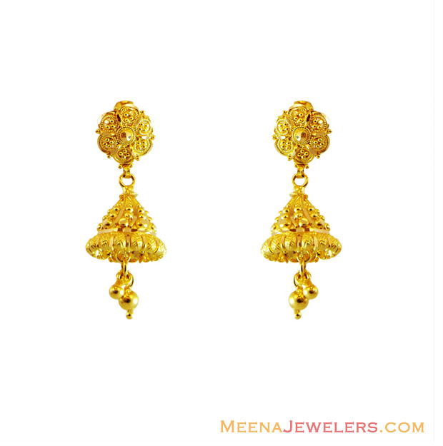 22K Gold Filigree Jhumka Earrings - ErFc13482 - 22Kt Gold Designer ...