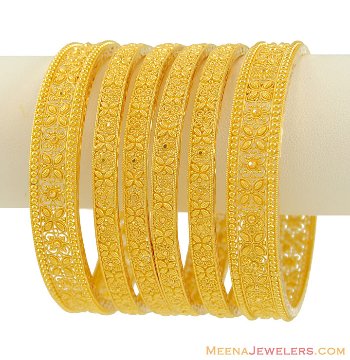 22K Indian Bridal Bangles (set of 6) - BaSt7413 - 22kt Gold Indian ...