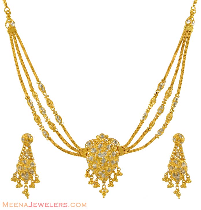 22k Layered Chains Two Tone Necklace Set - StGo8131 - 22k gold designer ...
