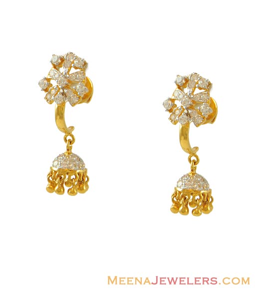 22Kt Gold Fancy CZ Earrings - ErFc7268 - 22k gold CZ studded earring ...