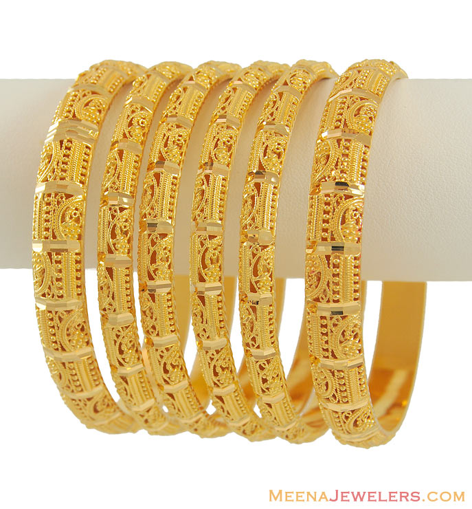 Indian Bridal Bangles Set - BaSt7403 - 22Kt Gold hand made Bridal ...