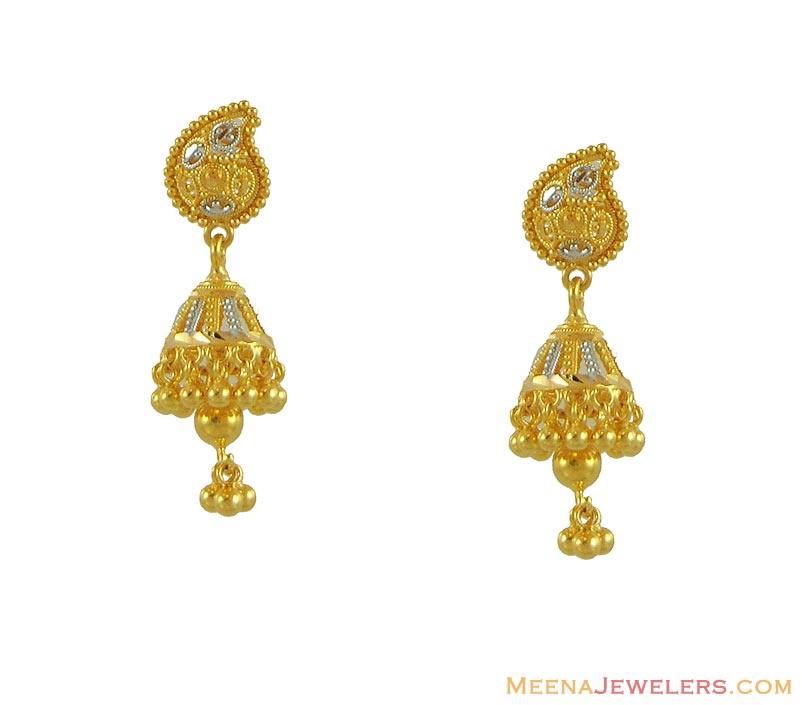 22K Gold Indian Jhumki - ErFc8570 - 22Kt Gold Jhumki / earrings with ...