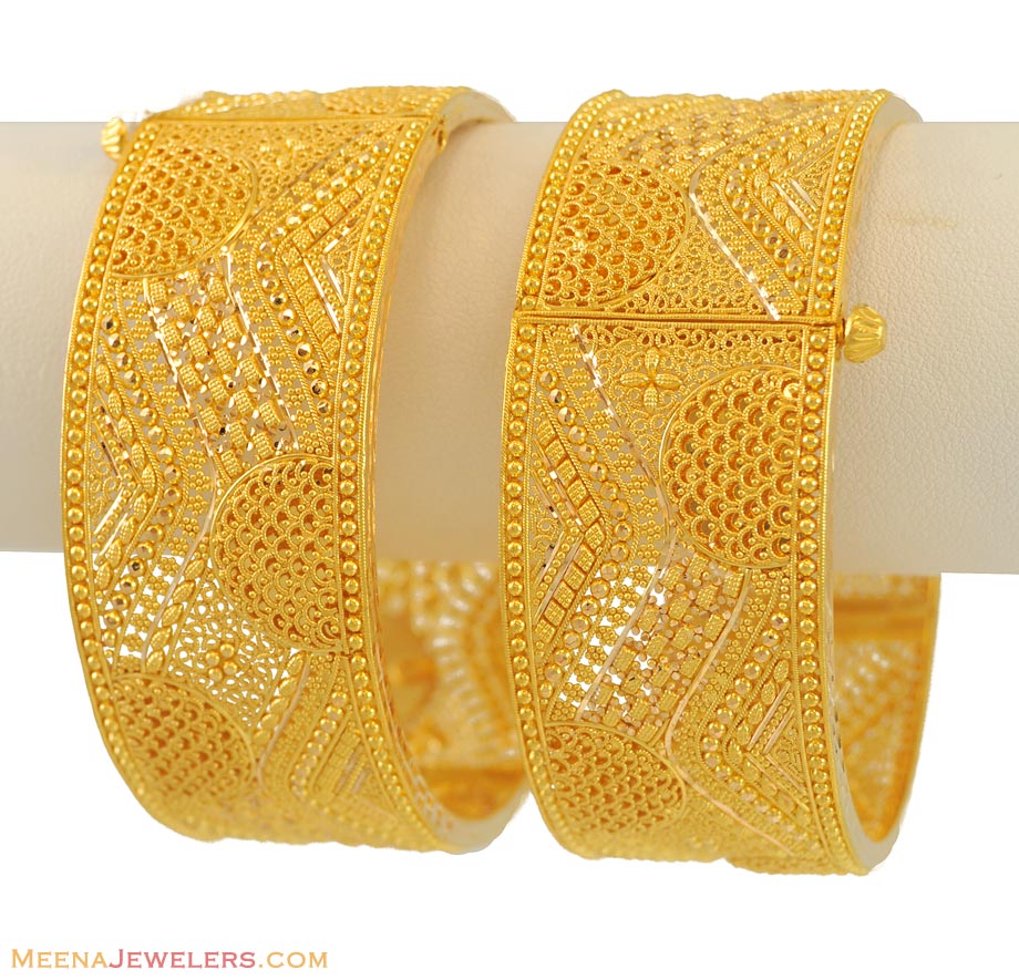 22K Yellow Gold Wide Bangles - BaKa11037 - 22K yellow gold filigree ...