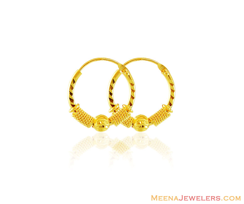 22k Gold Ball Hoop Earrings - ErHp16306 - 22K Gold fancy Hoop Earrings ...