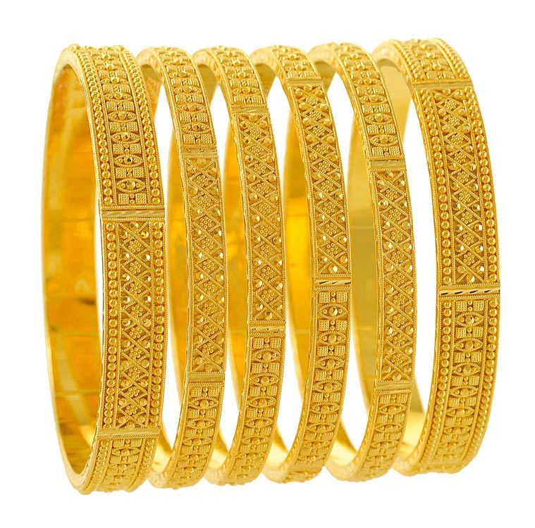 22Kt Gold Bangles - BaSt3822 - 22Kt Gold Bangles Set of 6 bangles, 2 ...