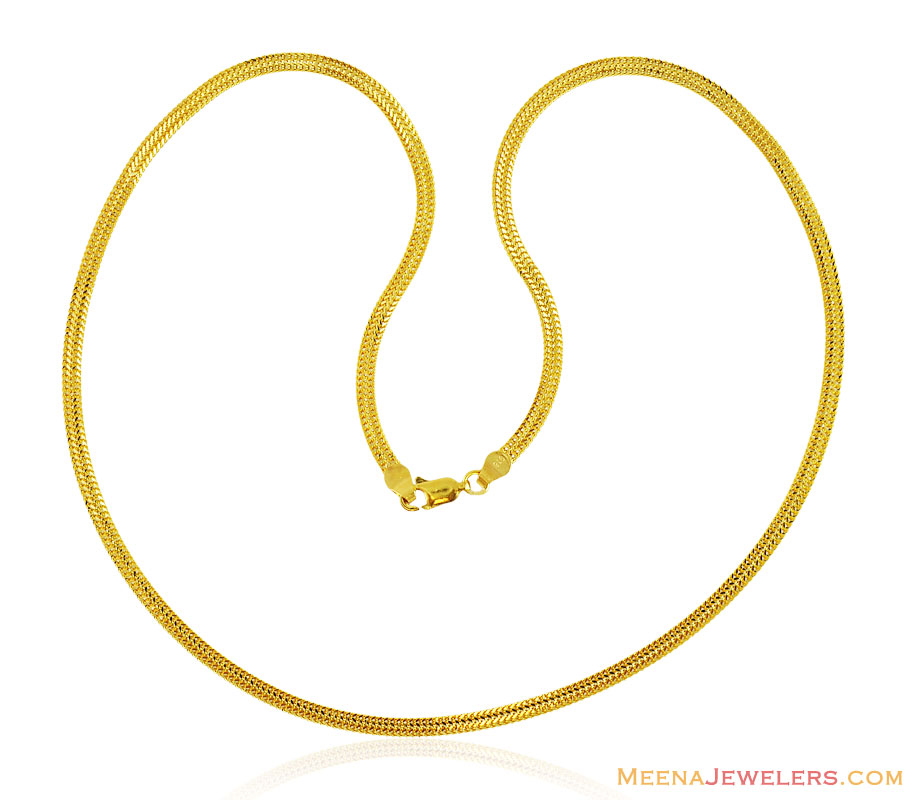 22K Gold Flat Chain (18 Inch) - chpl15586 - 22K Gold Flat chain ...