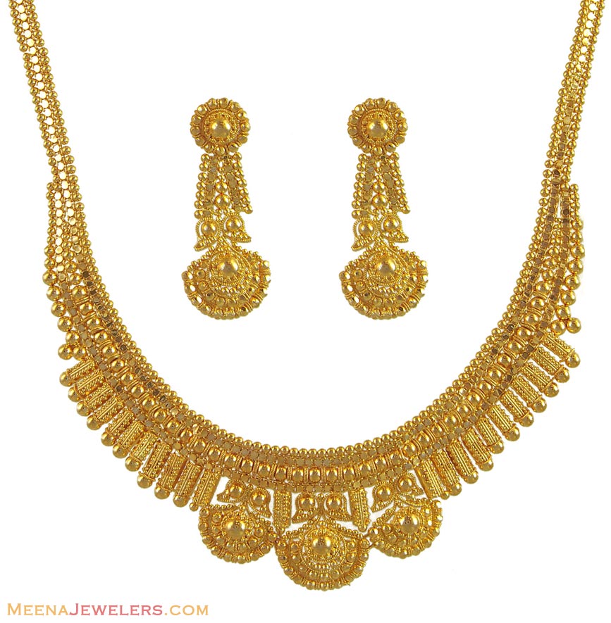 22K Gold Filigree Necklace Set - StLs11184 - 22K yellow gold necklace ...