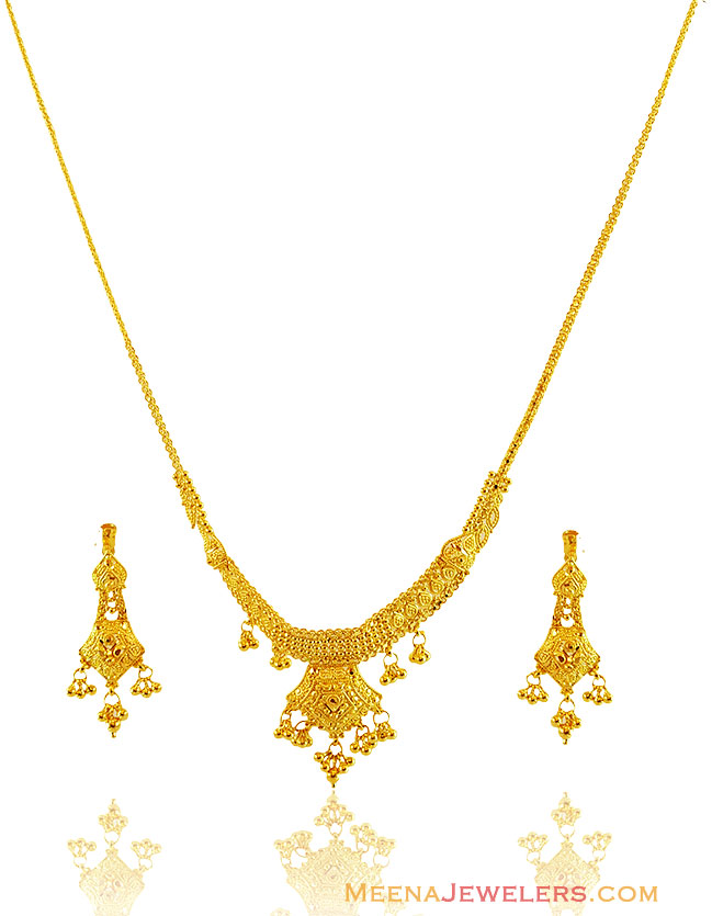 22k Gold Traditional Necklace Set - StLs15094 - 22k gold necklace and ...