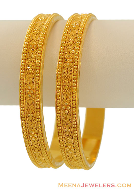 22K Designer Filigree Bangle(2pcs) - BaKa7537 - 22k yellow gold bangles ...