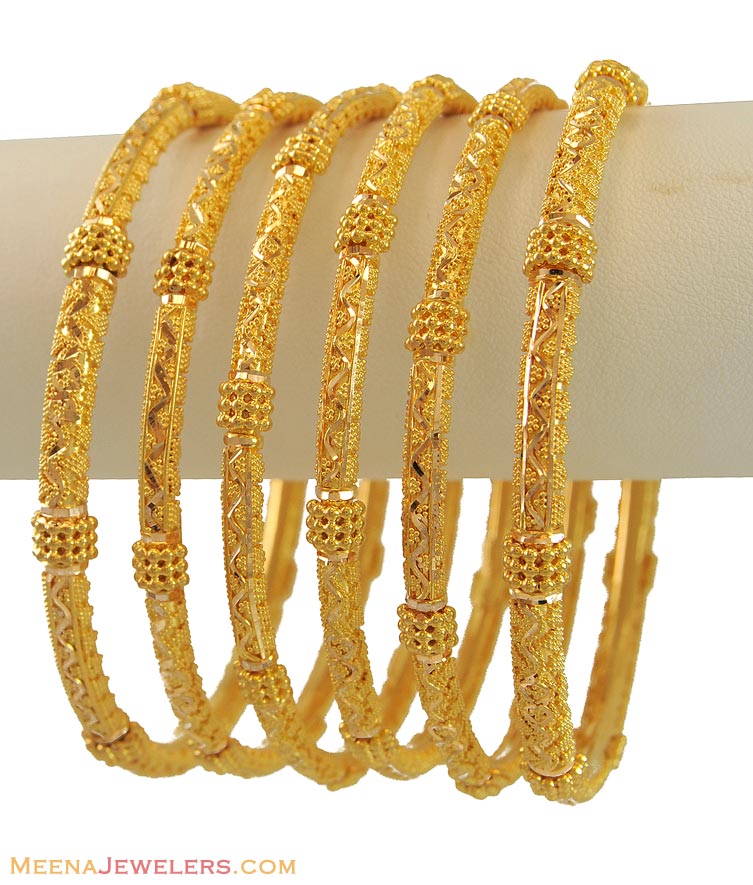 22K Yellow Gold Bangles (Set of 6) - BaSt10603 - 22 Karat Indian yellow ...